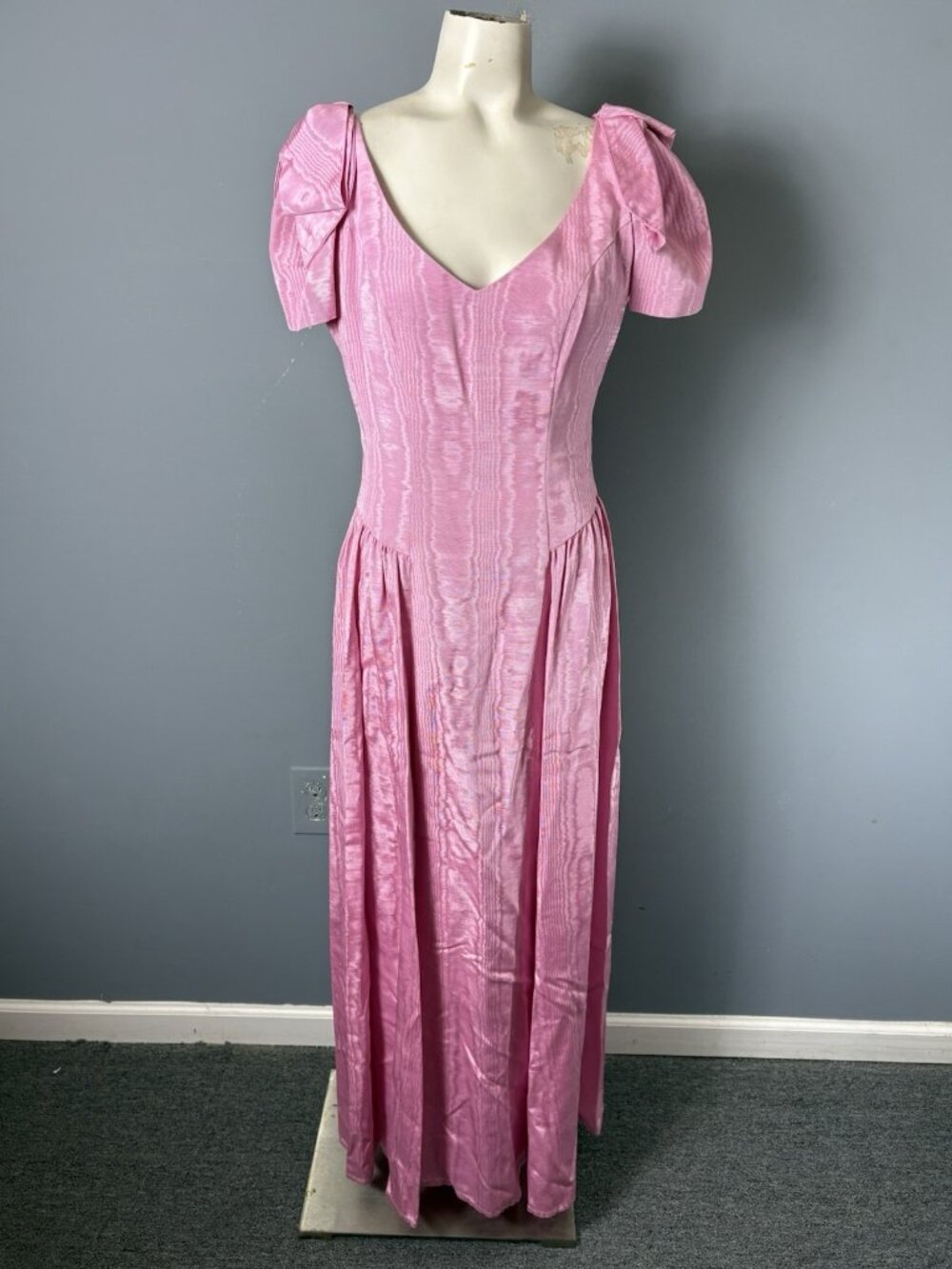 Vintage 80s HOUSE OF BIANCHI Womens M Pink Prom Bridesmaid Formal Dress V-Neck